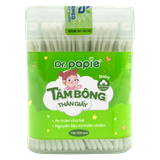 Tăm bông thân giấy trẻ em Dr. Papie (200 que, 1 đầu xoắn, 1 đầu dẹt)