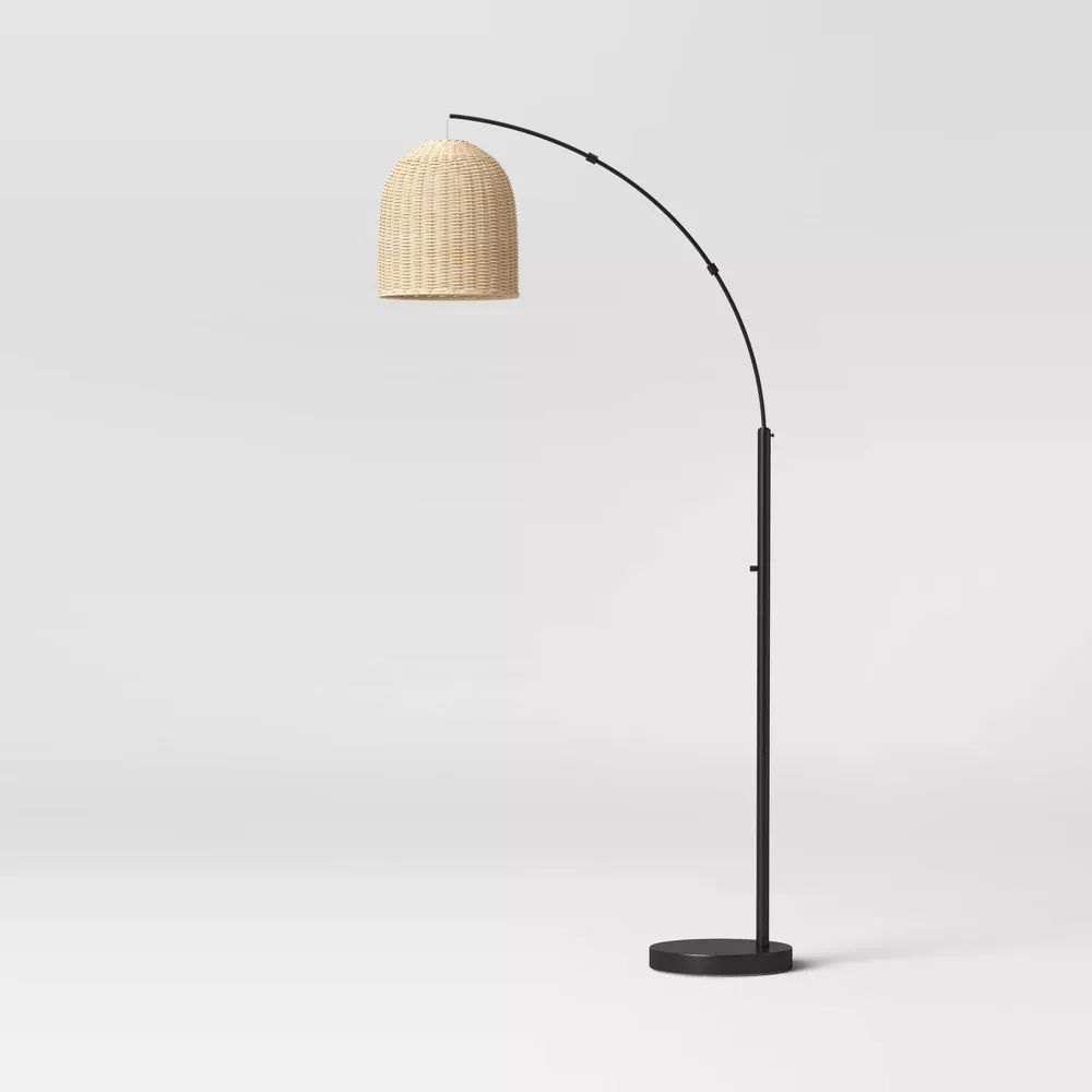  Handwoven Rattan Dome Floor Lamp with Black Iron Stand - FL_NCV013 