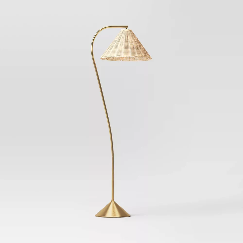  Handwoven Rattan Cone Shade Floor Lamp with Metal Stand - FL_NCV014 