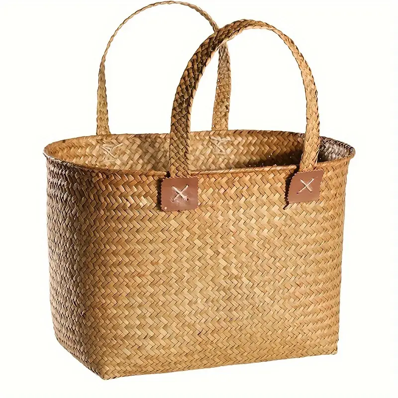 Handcrafted Natural Seagrass Woven Tote Bag - BAG_NCV007 