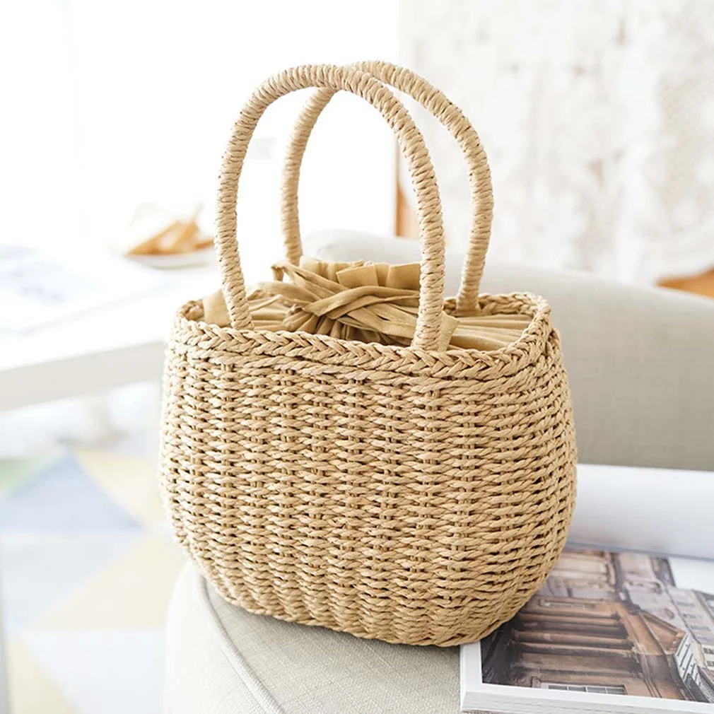  Handcrafted Natural Straw Bag with Fabric Lining - BAG_NCV010 