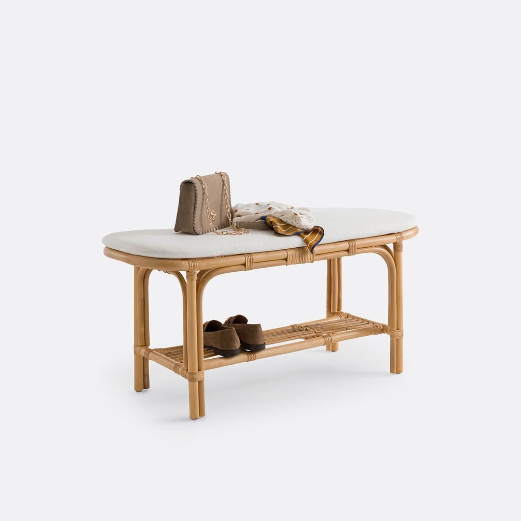  Natural Rattan Wicker Shoe Rack Bench with Cushion - SS_NCV016 