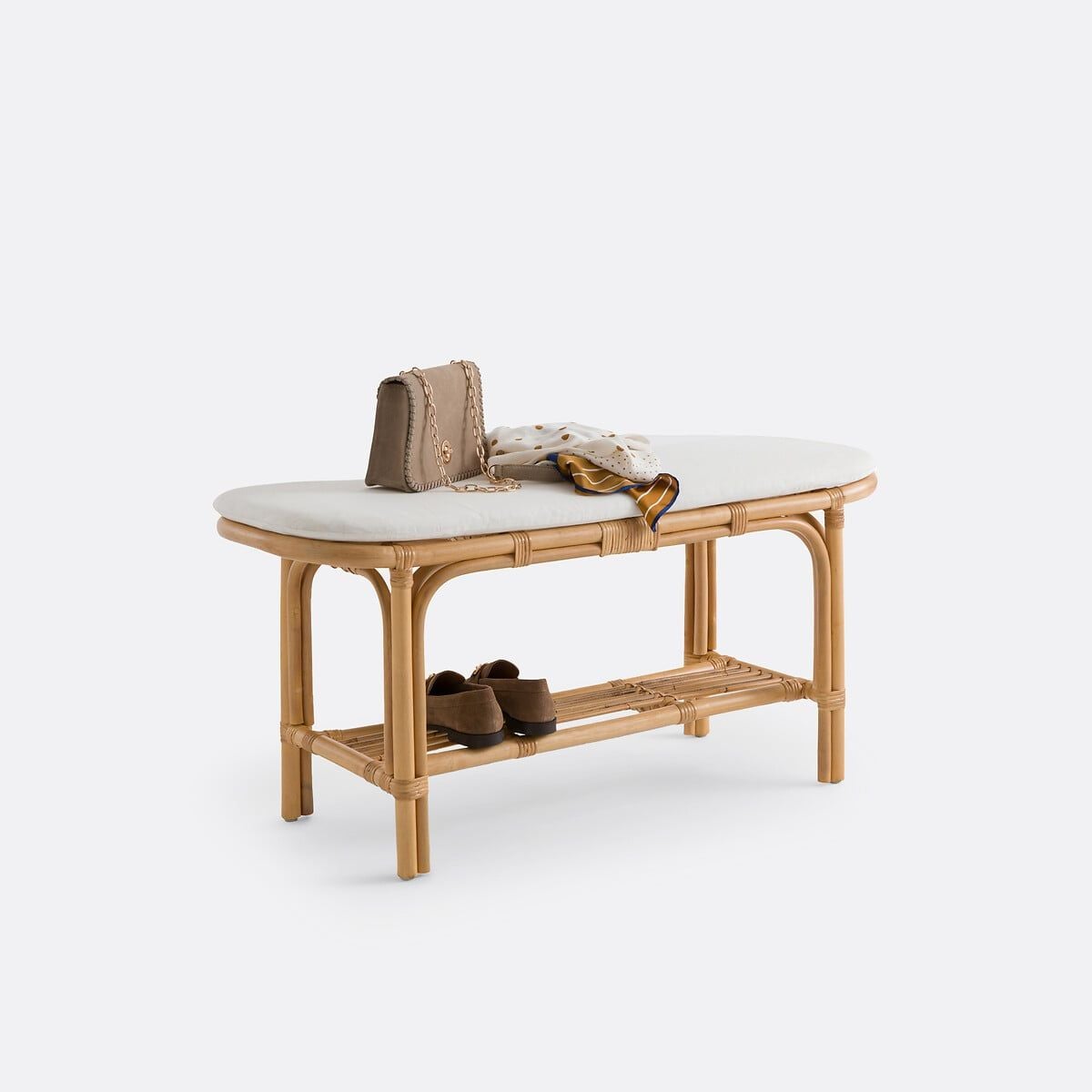  Natural Rattan Wicker Shoe Rack Bench with Cushion - SS_NCV016 