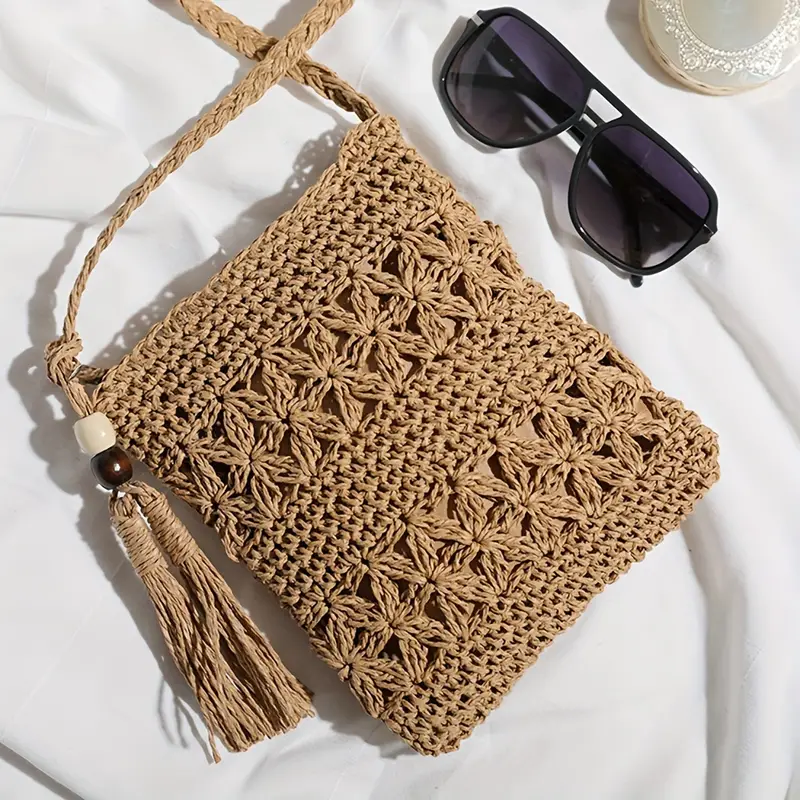  Handcrafted Straw Crossbody Bag with Tassel - BAG_NCV008 