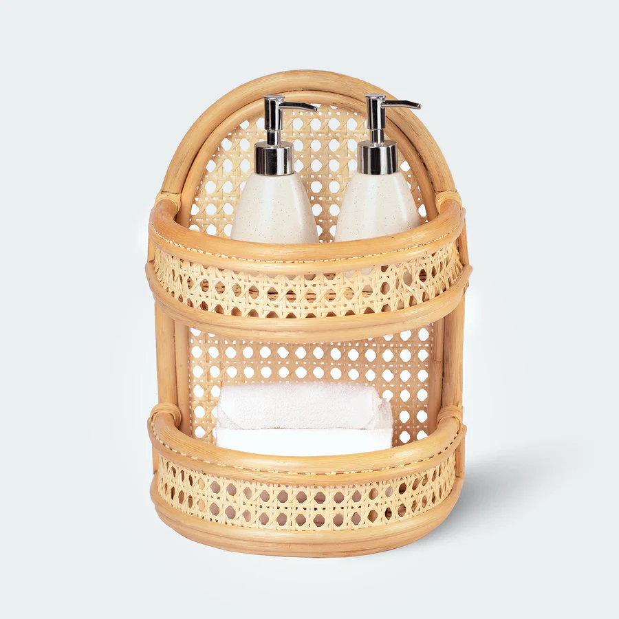  Handcrafted 2-Tier Rattan Wall Shelf Organizer - WD_NCV013 