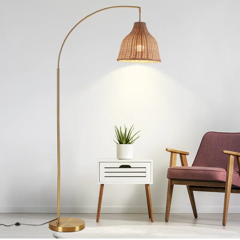 Arched Handwoven Rattan Floor Lamp with Metal Stand - FL_NCV018 