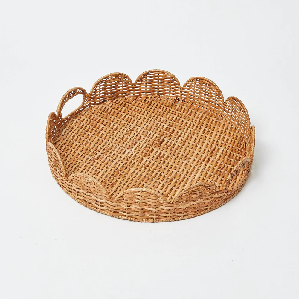  Handcrafted Scalloped Edge Rattan Serving Tray - TR_NCV016 