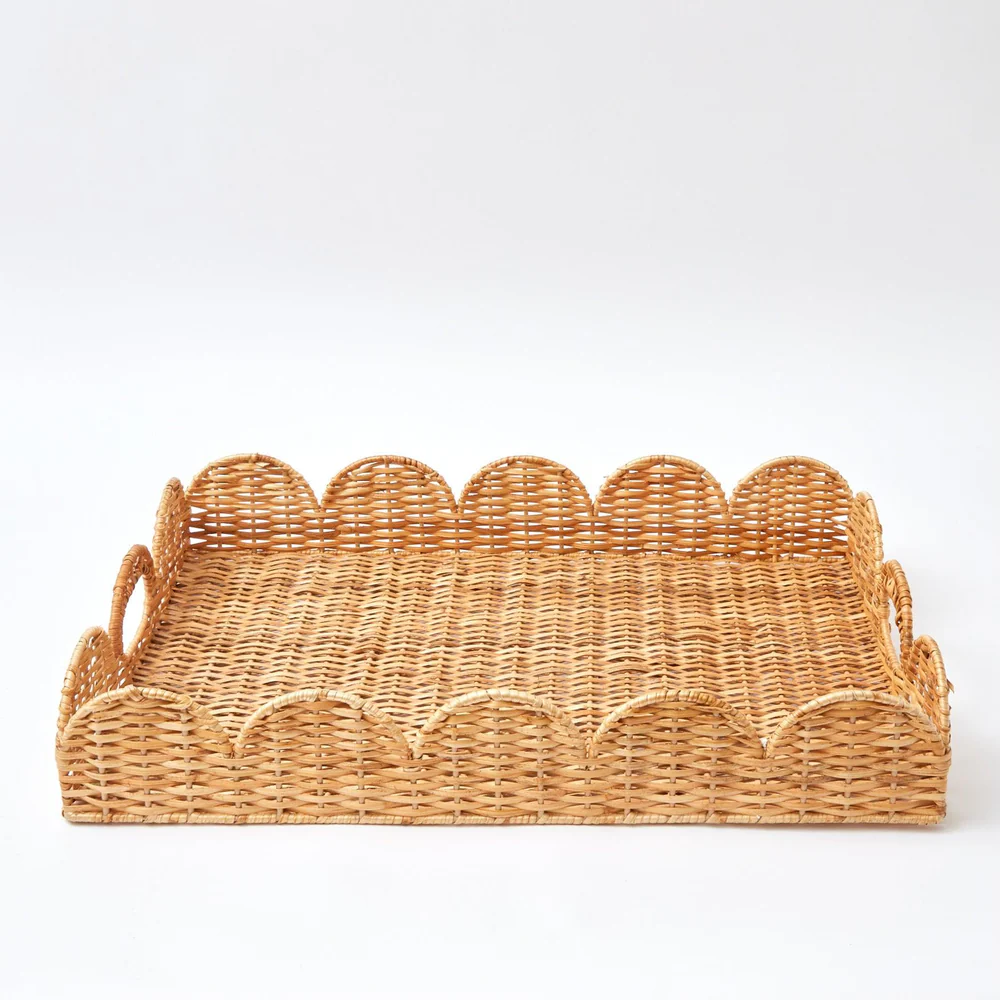  Handcrafted Natural Rattan Serving Tray with Scalloped Edge - TR_NCV017 