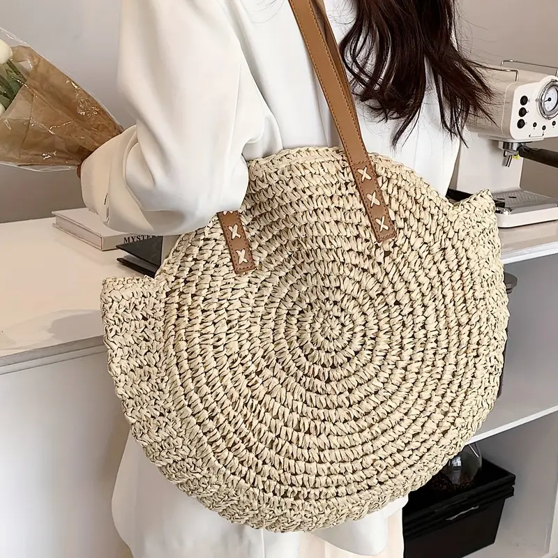  Handcrafted Natural Straw Tote Bag - BAG_NCV013 