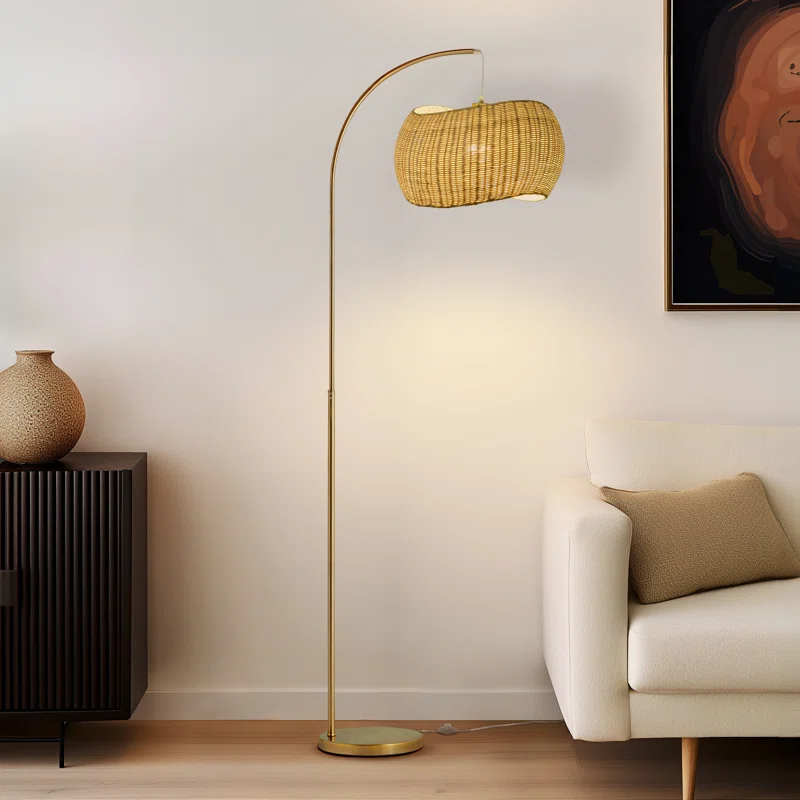  Handwoven Rattan Arched Floor Lamp with Metal Stand - FL_NCV022 