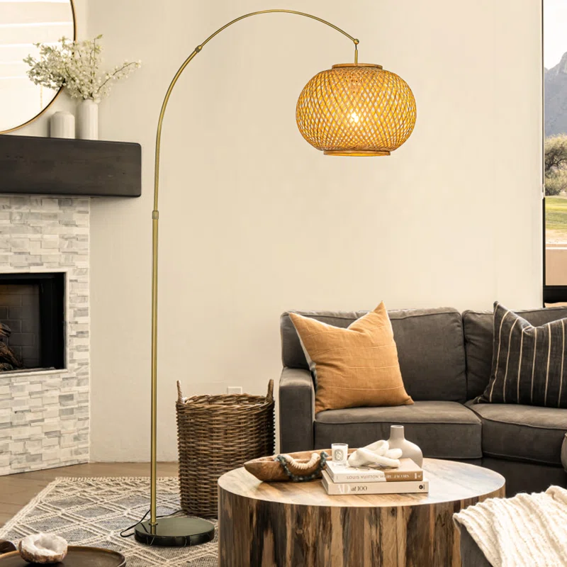  Handwoven Rattan Arched Floor Lamp with Metal Stand - FL_NCV023 