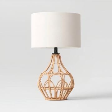  Natural Rattan Table Lamp with White Fabric Shade - CL_NCV019 