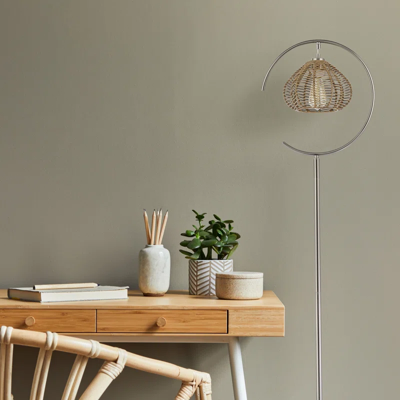  Handwoven Rattan Floor Lamp with Metal Stand - FL_NCV029 