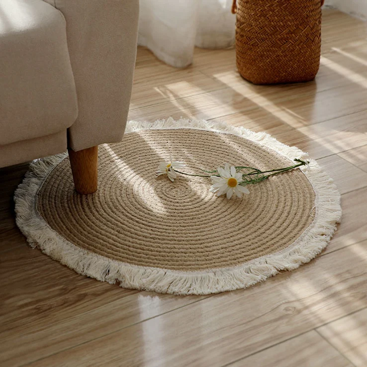  Handcrafted Round Seagrass Mat with Fringe - WO_NCV003 
