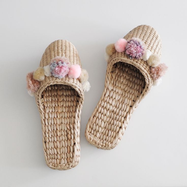  Handcrafted Water Hyacinth Slippers with Pom-Poms - SL_NCV010 