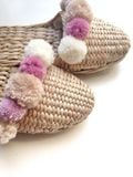  Handcrafted Water Hyacinth Slippers with Pom-Poms - SL_NCV010 
