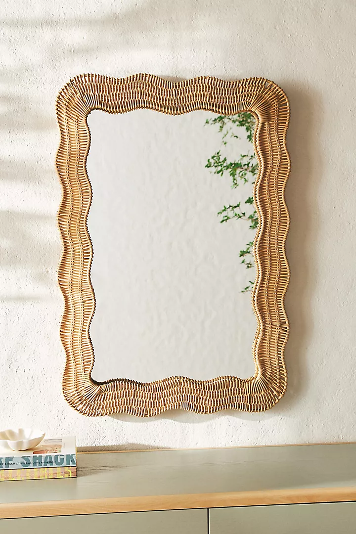  Handcrafted Wavy Rattan Wall Mirror - MR_NCV006 
