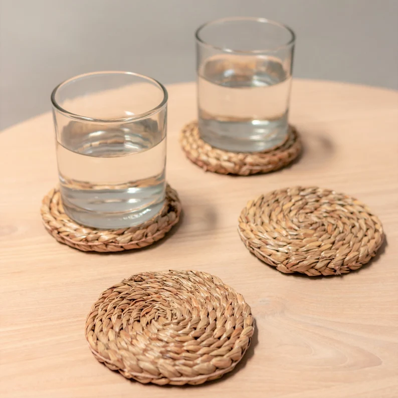  Handcrafted Water Hyacinth Tabletop Coasters - CO_NCV006 