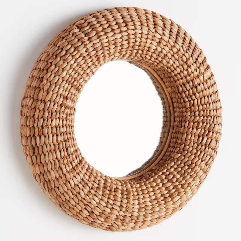  Handcrafted Round Water Hyacinth Wall Mirror - MR_NCV008 