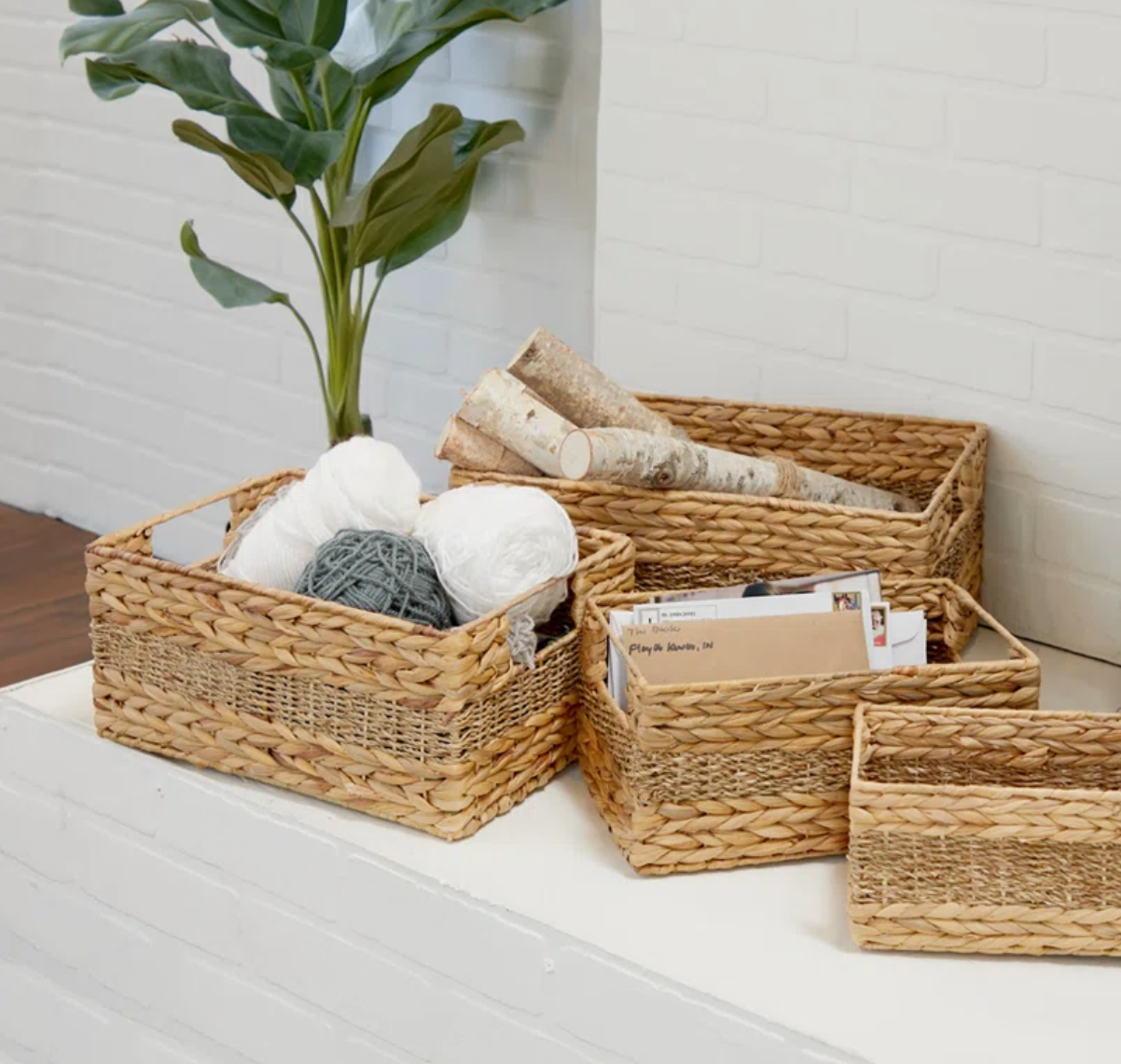  4-Piece Rectangular Wicker Seagrass Storage Basket Set - BA_NCV038 