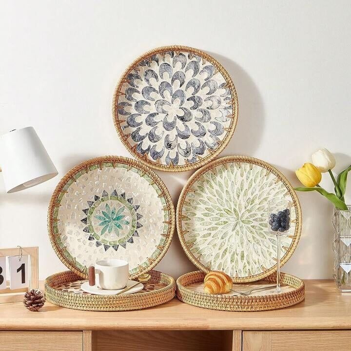  Hand-Woven Natural Bamboo and Rattan Serving Tray - BA_NCV033 