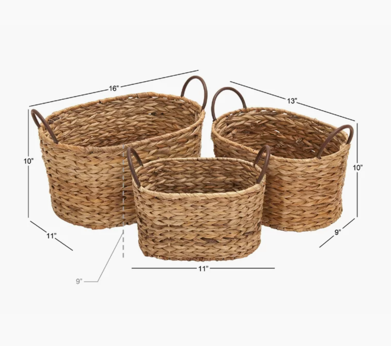  Natural Woven Seagrass Storage Basket Set with Iron Handles - BAG_NCV051 