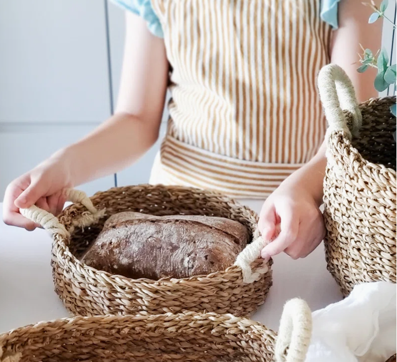  Handwoven Seagrass and Jute Round Storage Basket with Handles - BA_NCV048 