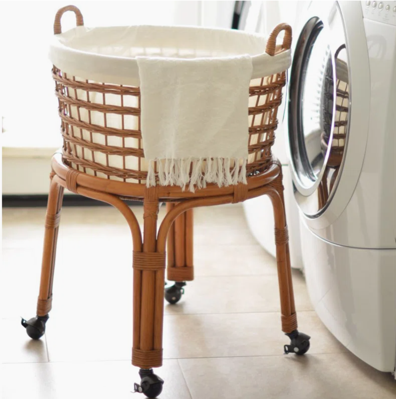  Rolling Rattan Wicker Laundry Basket with Stand - BAG_NCV047 