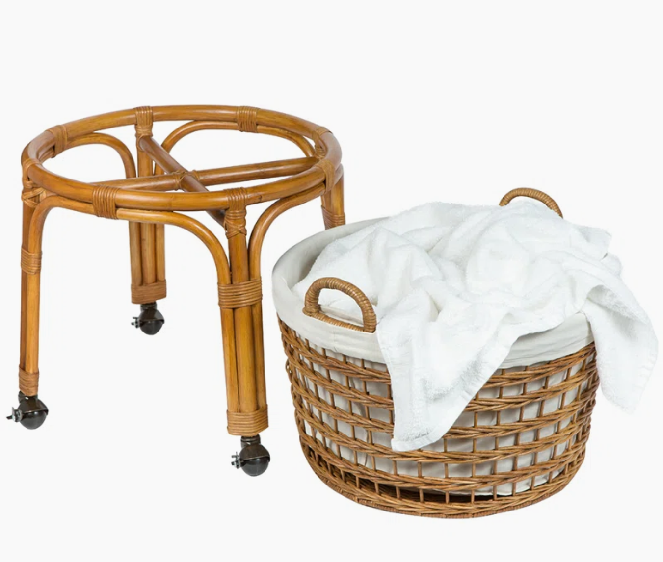  Rolling Rattan Wicker Laundry Basket with Stand - BAG_NCV047 