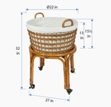  Rolling Rattan Wicker Laundry Basket with Stand - BAG_NCV047 