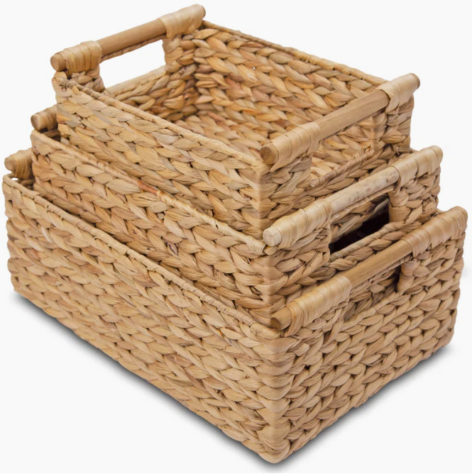 Set of 3 Handwoven Water Hyacinth Wicker Baskets - BA_NCV055 