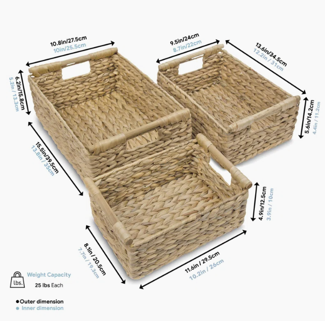  Set of 3 Handwoven Water Hyacinth Wicker Baskets - BA_NCV055 