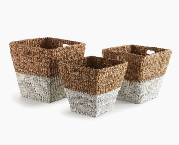  3-Piece Two-Tone Woven Seagrass Square Basket Set - BA_NCV057 