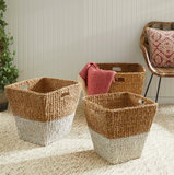  3-Piece Two-Tone Woven Seagrass Square Basket Set - BA_NCV057 