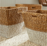  3-Piece Two-Tone Woven Seagrass Square Basket Set - BA_NCV057 