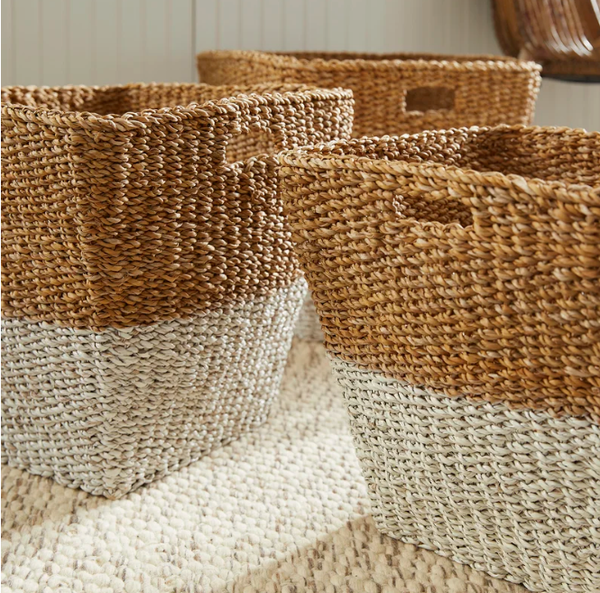  3-Piece Two-Tone Woven Seagrass Square Basket Set - BA_NCV057 