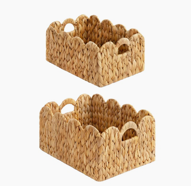  Natural Water Hyacinth Scalloped Storage Baskets - BA_NCV060 