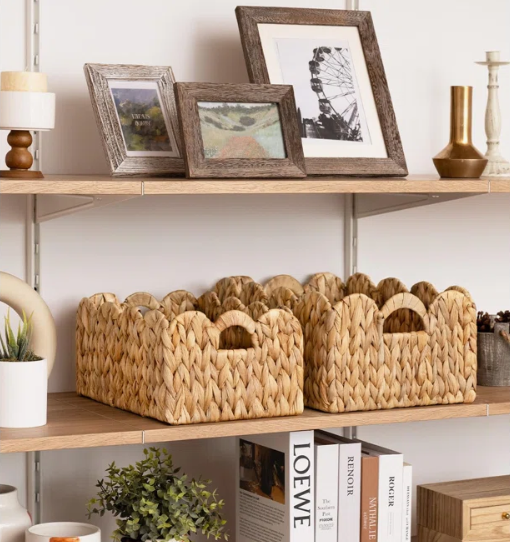  Natural Water Hyacinth Scalloped Storage Baskets - BA_NCV060 