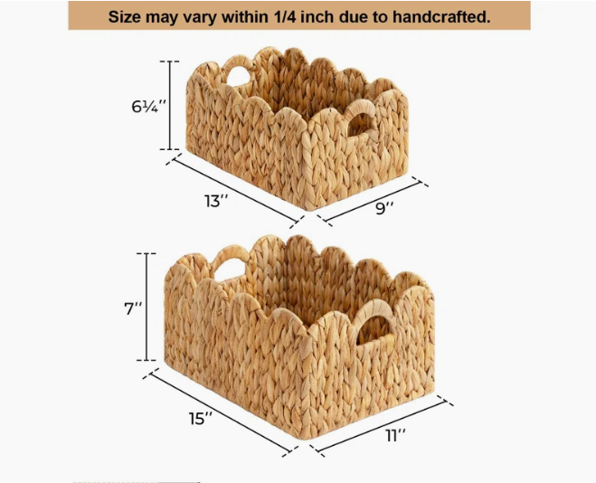  Natural Water Hyacinth Scalloped Storage Baskets - BA_NCV060 