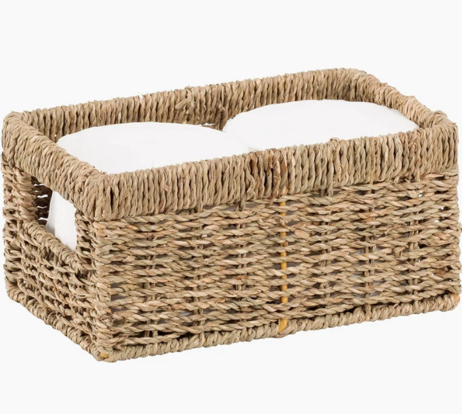  Natural Seagrass Small Storage Basket with Insert Handles - BA_NCV061 