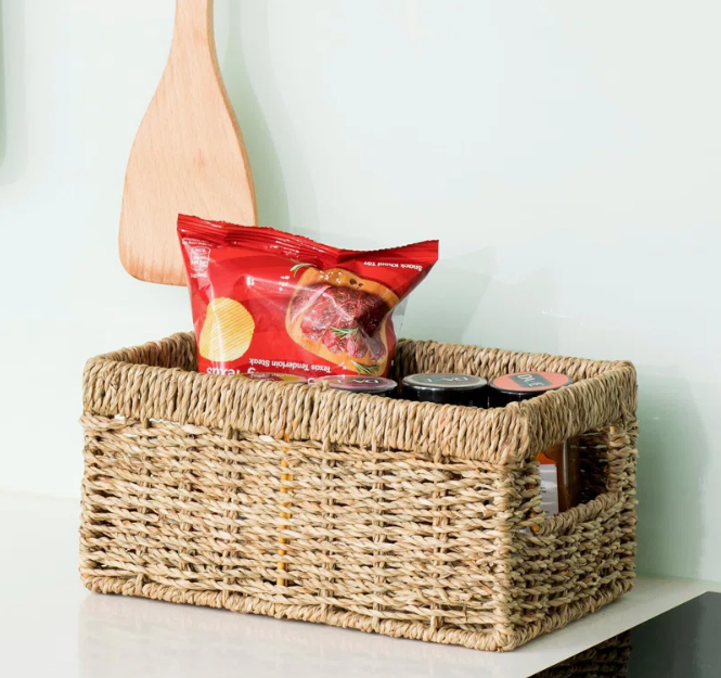  Natural Seagrass Small Storage Basket with Insert Handles - BA_NCV061 