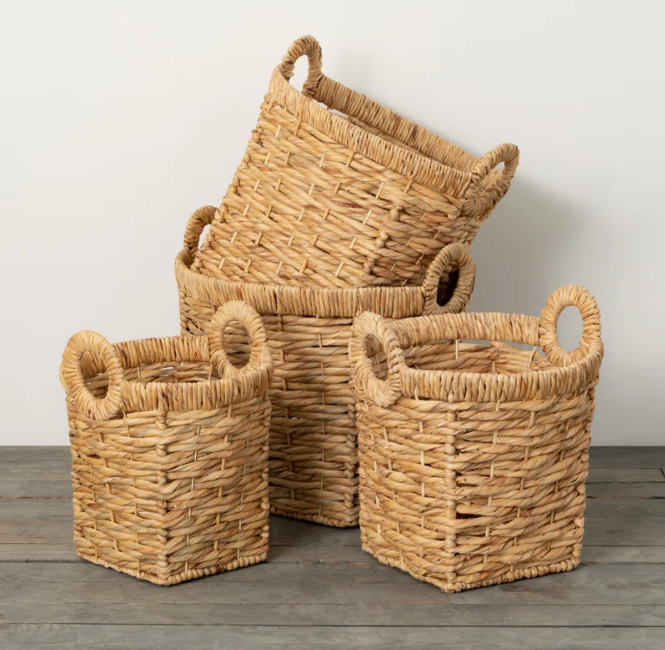  Natural Water Hyacinth Four-Handled Storage Basket Set - BA_NCV065 