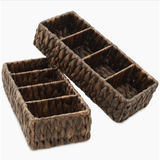 Black Handwoven Water Hyacinth 4-Section Storage Basket - BA_NCV070 