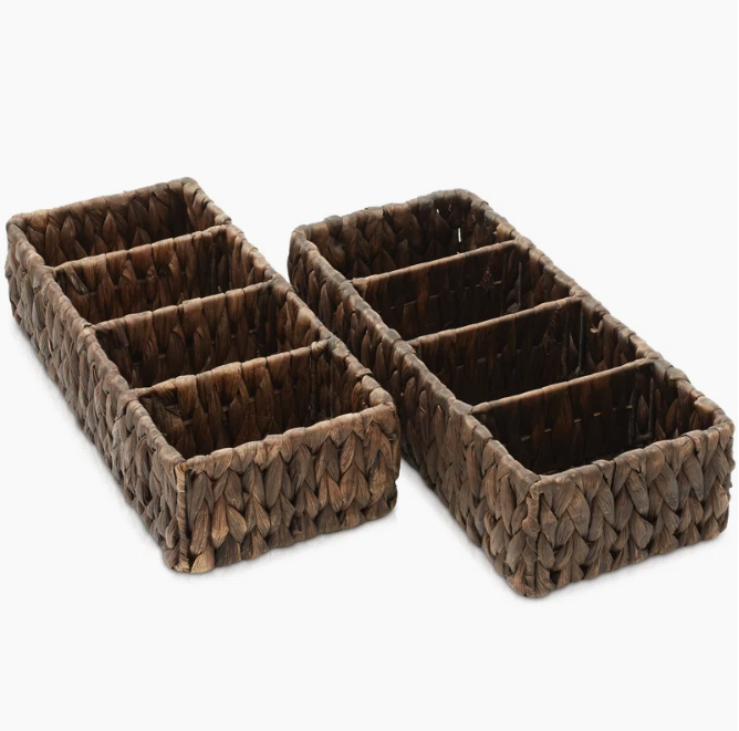  Black Handwoven Water Hyacinth 4-Section Storage Basket - BA_NCV070 