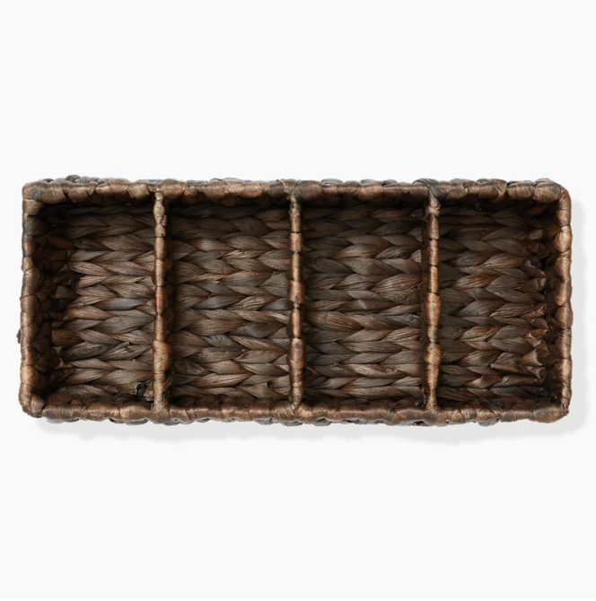  Black Handwoven Water Hyacinth 4-Section Storage Basket - BA_NCV070 
