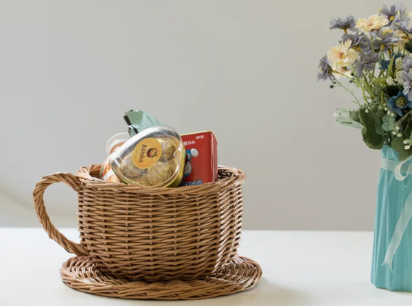  Willow Wicker Coffee Mug Basket with Saucer - BA_NCV071 