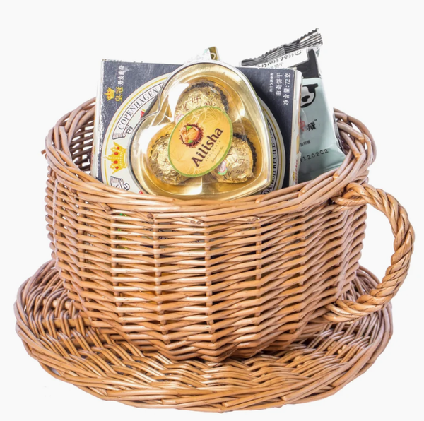  Willow Wicker Coffee Mug Basket with Saucer - BA_NCV071 