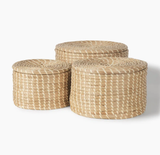  Set of 3 Round Natural Lidded Storage Baskets - BA_NCV071 