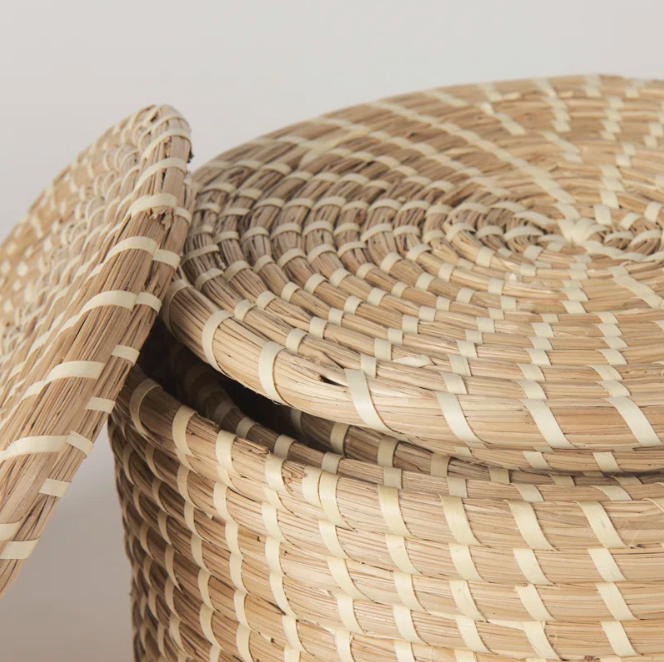  Set of 3 Round Natural Lidded Storage Baskets - BA_NCV071 