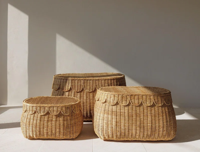  Handwoven Scallop Wicker Storage Baskets with Lids - BA_NCV074 